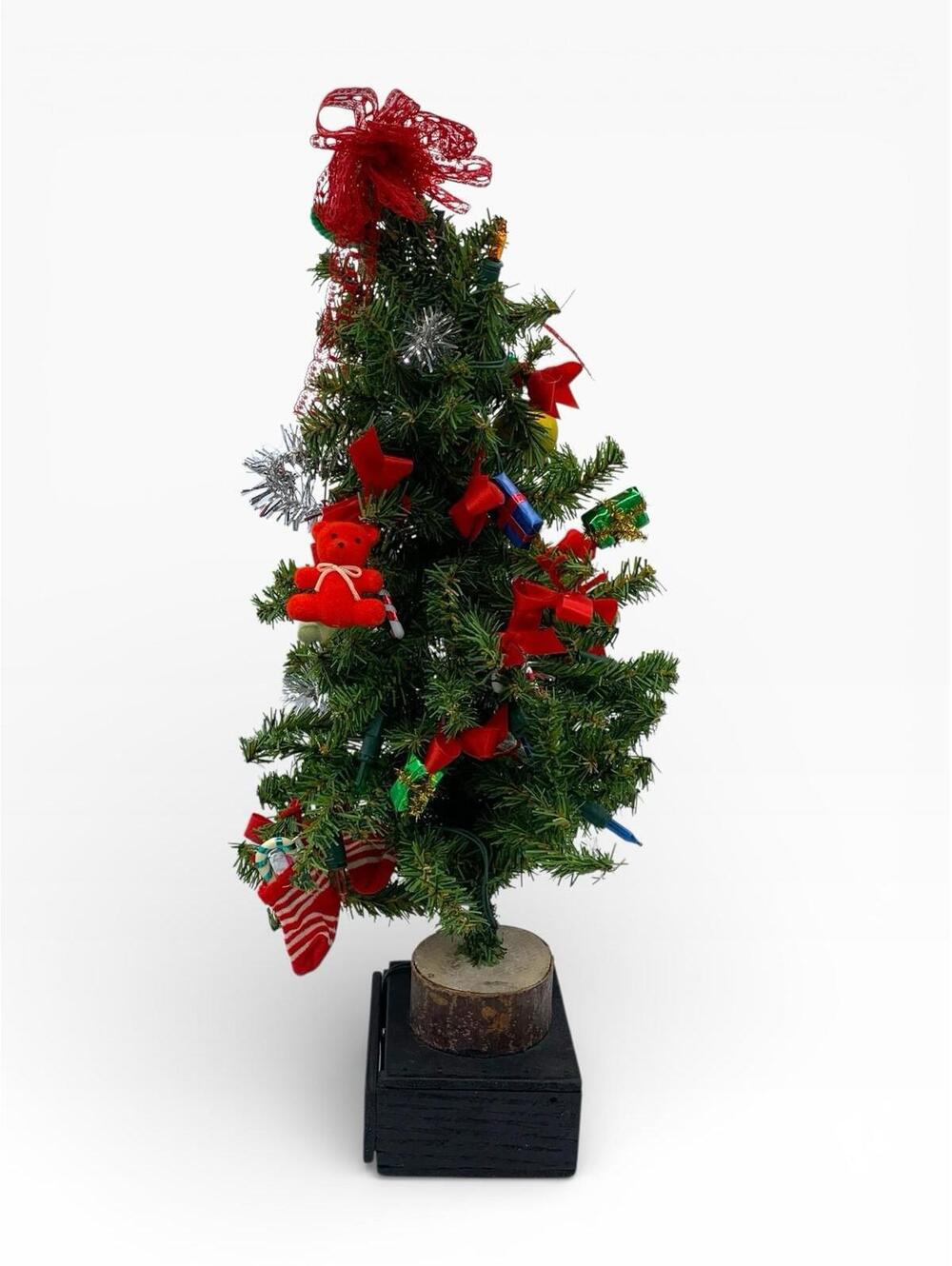 VTG 1960s TABLE TOP 17” TALL Christmas Tree Ornaments Holiday Decor Flocked Bear